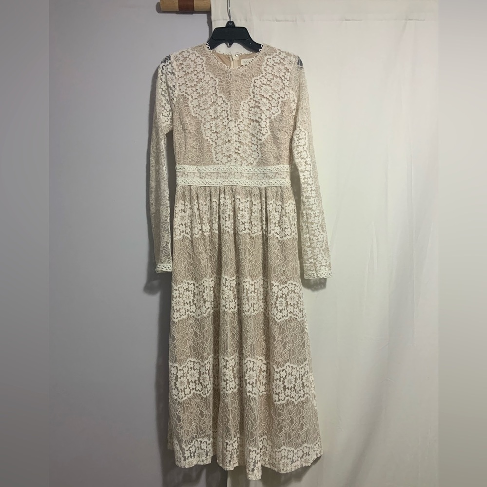 Roolee Cream Lace Midi Dress